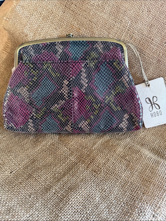 HOBO Handbags - HOBO Pink Multi Snake-Print Frame  Clutch with Gold Tone Frame